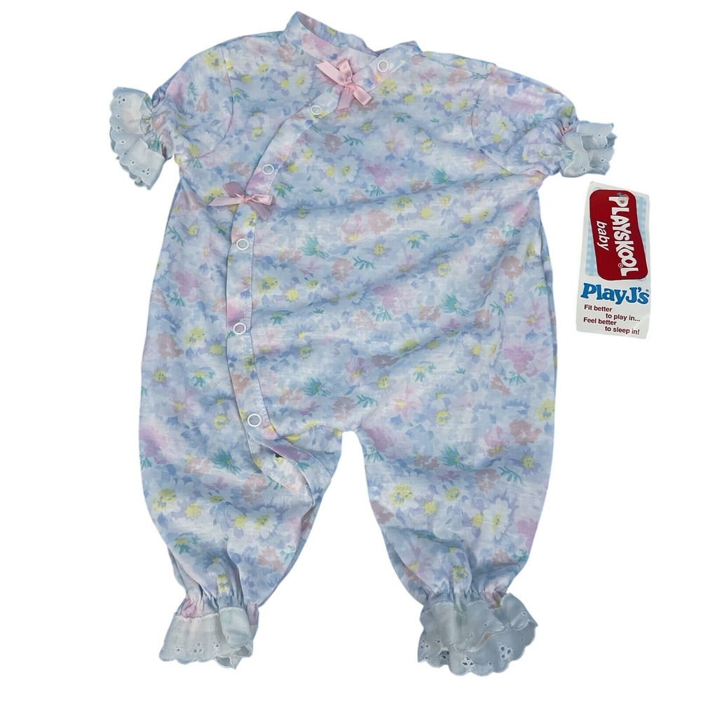 Vintage Playskool Baby PlayJs Floral Romper Blue Pink Lace Medium 1990 NWT USA
